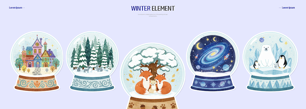 자연요소 식물 계절 기념일 곰 포유류 조류 눈_날씨 건물 장식 파일형식 스노글로브 겨울 눈송이 풍경 동물 우주 여우 북극곰 펭귄 나무 주택 산 하늘 별 테마 크리스마스 전시 예술 PSD 일러스트 국내일러스트