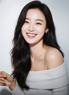 JPG 모델 편집이미지 긴머리 헤어스타일 옷 여자 얼굴 포즈 백그라운드 미소 웃음 화장 촬영 흰색 의료성형뷰티 편집실사 AI인물포토 AI콘텐츠 컬러 표정 사람 신체부위 뷰티 CG 파일형식 AI포토