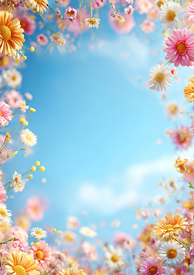 식물 편집이미지 계절 꽃 프레임 태양 생태계 파일형식 하늘 풍경 봄 자연 컬러 뷰티풀 햇빛 나무 시원함 거리 초원 이미지편집 JPG 꽃프레임