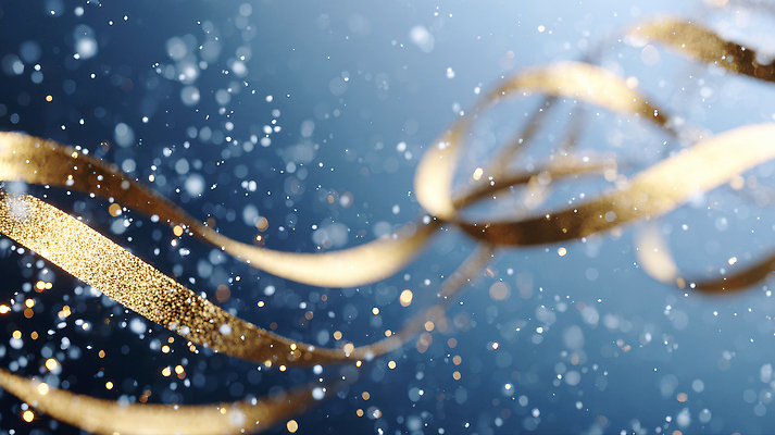 JPG 편집이미지 리본 기념 이벤트 공중 장식 빛 반짝임 파티 축제 금색 축하 분위기 입자 흔들림 장면 이미지편집 AI컴퓨터그래픽 AI콘텐츠 컬러 컨셉 모션 파일형식