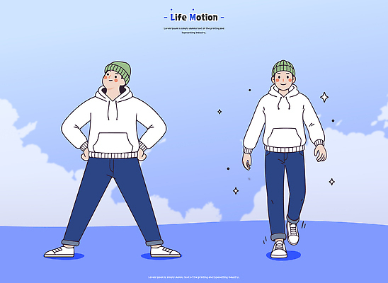 캐릭터 포즈 백그라운드 운동화 일러스트 모션 하늘 서기 사람 소년 걷기 청바지 자신감 장면 위치 비니 후드티셔츠 스타일 국내일러스트 AI파일 모자_잡화 남자 감정 어린이 신발 티셔츠 바지 파일형식 벡터