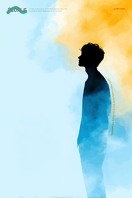 PSD 디자인 남자 실루엣 예술 상징 컬러 하늘색 백그라운드 일러스트 형상 그림자 서기 사람 옆모습 노란색 주황색 고요 공간 국내일러스트 뷰포인트 모션 촬영기법 파란색 파일형식