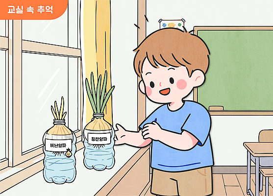 식물 학생 초등학생 과학 일러스트 교실 자연 수업 양파 실험 학습 햇빛 성장 관찰 창가 물주기 국내일러스트 AI파일 교육 채소 창문 학교 모션 사람 태양 생태계 파일형식 벡터