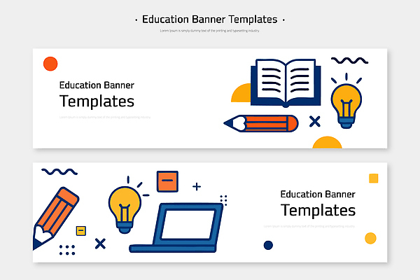 템플릿 디자인 배너 배너템플릿 교육 컬러 그래픽 책 학습 컴퓨터 연필 자료 램프 메시지 AI파일 학용품 조명 전자제품 필기구 파일형식 벡터