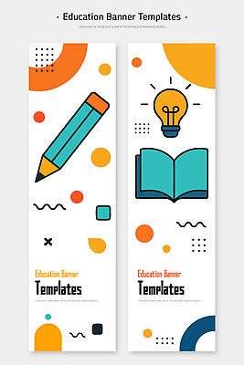 도형 템플릿 디자인 배너 배너템플릿 교육 컬러 전구 아이디어 그래픽 책 학습 연필 인쇄 AI파일 컨셉 학용품 필기구 파일형식 벡터