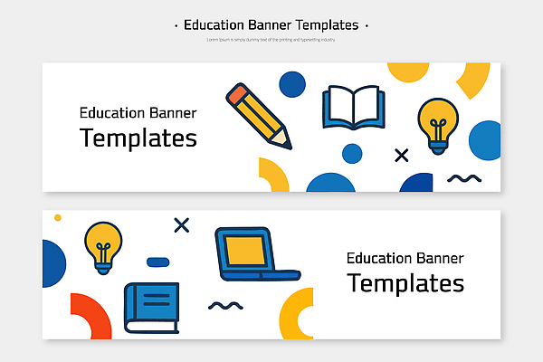 도형 템플릿 디자인 배너 배너템플릿 교육 컬러 전구 그래픽 책 학습 컴퓨터 필기구 펜 창의력 AI파일 문구용품 전자제품 파일형식 벡터