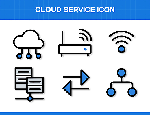 기호 일러스트 기술 컴퓨터 디지털 자료 정보 네트워크 연결 서비스 클라우드서비스 전송 라우터 서버 소프트웨어 국내일러스트 AI파일 문자 전자제품 파일형식 벡터