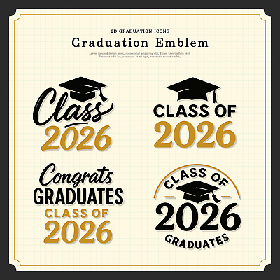 디자인 배너 상징 일러스트 학사모 졸업 문구용품 졸업식 기념 졸업생 타이포그라피 그래픽 축하 심볼 클래스 2026년 국내일러스트 AI파일 문자 모자_잡화 교육 컨셉 연도 오브젝트 파일형식 벡터