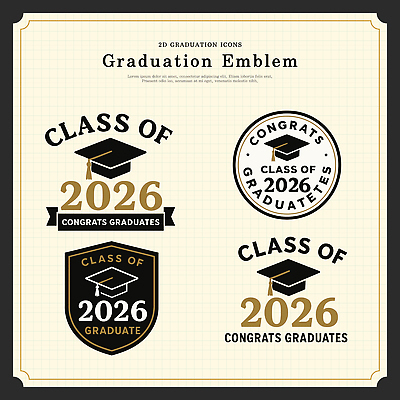 디자인 일러스트 학사모 졸업 성공 졸업식 기념 졸업생 이벤트 기쁨 축하 심볼 대학교 배지 2026년 국내일러스트 AI파일 모자_잡화 교육 감정 컨셉 학교 연도 파일형식 벡터