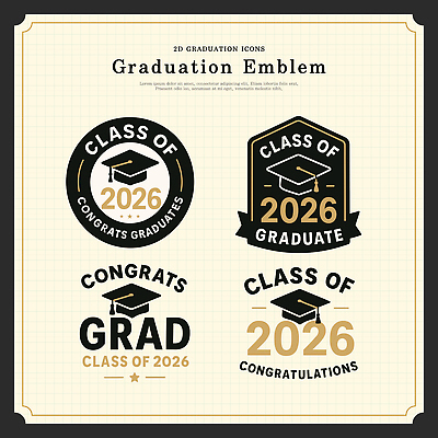 디자인 상징 일러스트 학사모 졸업 졸업식 기념 졸업생 그래픽 축하 메시지 심볼 기념품 배지 스타일 2026년 국내일러스트 AI파일 모자_잡화 교육 컨셉 연도 오브젝트 파일형식 벡터
