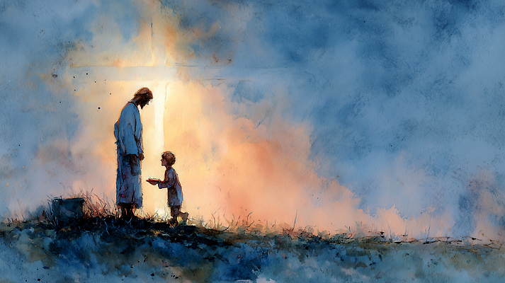 JPG 손 감정 기독교 종교 어린이 상징 백그라운드 생각 일러스트 관계 이야기 사랑 성인 빛 마주보기 만남 표현 예수 묘사 그림 장면 국내일러스트 AI일러스트 AI콘텐츠 컨셉 모션 사람 신체부위 신_종교 파일형식