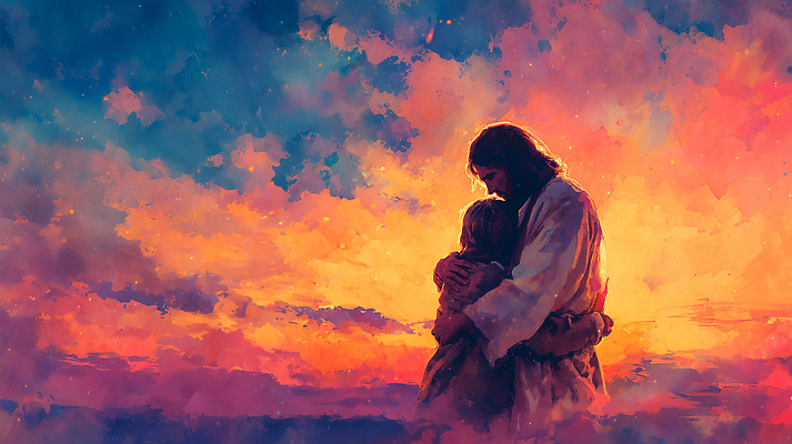 JPG 감정 일러스트 관계 포옹 자연 하늘 따뜻함 사랑 사람 일상 햇빛 평화 기쁨 표현 예수 소통 순간 국내일러스트 AI일러스트 AI콘텐츠 컨셉 안기 라이프 태양 신_종교 생태계 파일형식