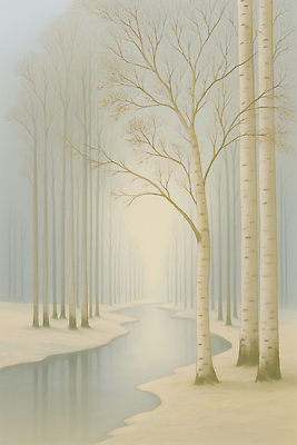 JPG 나무 백그라운드 겨울 일러스트 자연 아침 풍경 물 강 고요 흐름 안개 흰색 나뭇가지 숲 장면 기온 비경 평면 국내일러스트 AI일러스트 AI콘텐츠 주간 자연요소 식물 계절 컬러 컨셉 날씨 생태계 파일형식