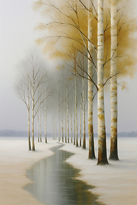 JPG 나무 계절 길 겨울 일러스트 자연 하늘 바람 풍경 물 반사 일출 회색 흐름 흰색 나뭇가지 숲 조용 평지 국내일러스트 AI일러스트 AI콘텐츠 자연요소 식물 컬러 컨셉 날씨 노을 땅 생태계 파일형식