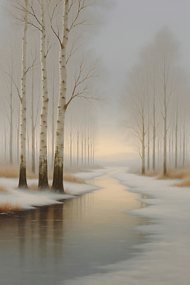 JPG 나무 겨울 일러스트 자연 하늘 풍경 물 반사 평화 고요 새벽 산책 흐름 개울 수면 차가움 저녁 숲 기온 국내일러스트 AI일러스트 AI콘텐츠 자연요소 식물 계절 컨셉 날씨 휴식 강 야간 생태계 파일형식