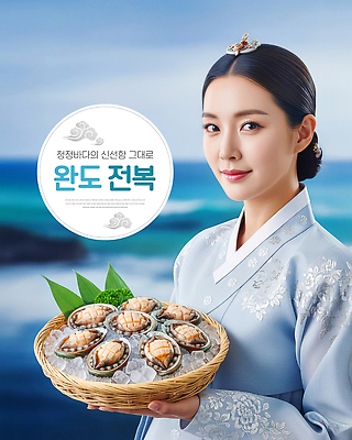 편집이미지 동양문화 한국전통 전통 음식 바다 어패류 한국 사람 전통의상 전라남도 해산물 파일형식 바구니 여자 해변 요리 한국문화 해물요리 식사 이미지편집 PSD 의료성형뷰티 전복 완도 한복