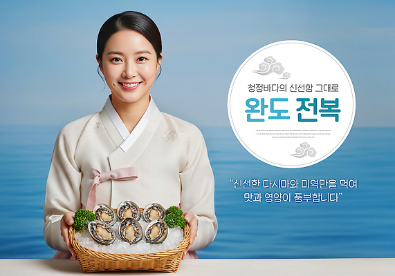 편집이미지 한국전통 전통 감정 아시아 음식 바다 어패류 표정 사람 전통의상 전라남도 해산물 파일형식 여자 미소 즐거움 해물요리 풍경 요리 해변 한국 이미지편집 PSD 의료성형뷰티 전복 완도 한복