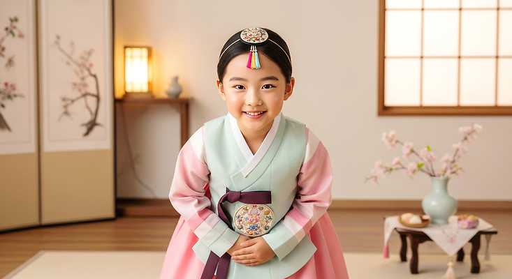 JPG 편집이미지 기념일 문화 어린이 가족 조명 새해 한국 웃음 소녀 장식 방 축하 인사 전통의상 한복 의료성형뷰티 편집실사 AI인물포토 AI콘텐츠 한국전통 전통 여자 아시아 컨셉 관계 표정 사람 이벤트 예절 CG 파일형식 AI포토