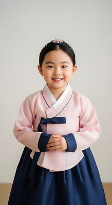 JPG 편집이미지 옷 어린이 새해 한국 미소 웃음 소녀 전통의상 한복 의료성형뷰티 Hanbok Child Smiling Girl Smile 편집실사 AI인물포토 AI콘텐츠 한국전통 전통 여자 아시아 표정 사람 CG 파일형식 AI포토