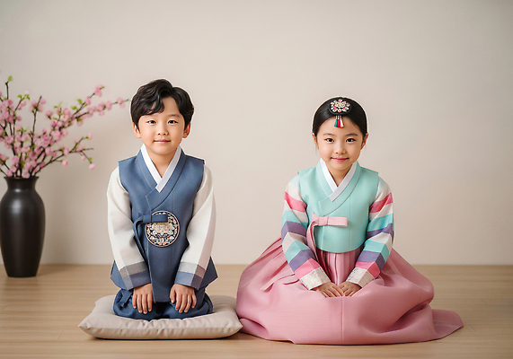 식물 한국전통 여자 남자 꽃 아시아 어린이 모션 사람 전통의상 CG 파일형식 전통 한복 소년 소녀 앉기 방 장식 꽃병 컬러 문화 한국 이벤트 옷 JPG 편집실사 편집이미지 의료성형뷰티 새해