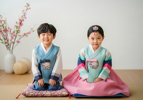 한국전통 여자 남자 아시아 어린이 컬러 사람 전통의상 CG 파일형식 한복 소년 소녀 방 모션 분홍색 파란색 전통 한국 문화 옷 꾸미기 JPG 편집실사 편집이미지 의료성형뷰티 새해