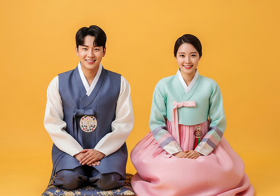 한국전통 아시아 관계 표정 사람 촬영 전통의상 CG 파일형식 전통 한복 남자 여자 한국 문화 이벤트 웃음 포즈 뷰티풀 옷 백그라운드 사진촬영 기념 컬러 JPG 편집실사 편집이미지 의료성형뷰티 새해 커플