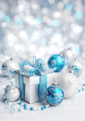 편집이미지 계절 기념일 컬러 크리스마스장식 겨울 모션 이벤트 축제 파일형식 선물 크리스마스 장식 구슬 리본 흰색 파란색 반짝임 빛 장난감 오브젝트 파티 JPG 겨울축제 오너먼트 이미지편집