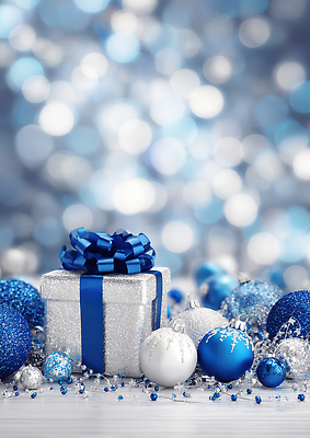 편집이미지 기념일 컬러 가구 크리스마스장식 겨울 탁자 이벤트 축제 파일형식 선물 구슬 장식 파란색 은색 백그라운드 빛 크리스마스 파티 식탁 리본 JPG 겨울축제 오너먼트 이미지편집