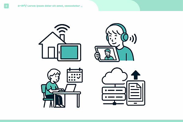 교육 사람 건물 전자제품 스마트기기 상처 강의 파일형식 벡터 언택트 어린이 온라인강의 주택 컴퓨터 태블릿 텔레비전 달력 학습 인터넷 기계 비디오 음성 수업 화상 기능 스크린 연결 학교 일러스트 국내일러스트 AI파일 전자책 전자