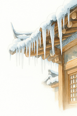 JPG 전통 계절 문화 고건축 크리스마스 설경 겨울 일러스트 자연 지붕 한옥 주택 한국 풍경 건물 소리 기와지붕 고드름 국내일러스트 AI일러스트 AI콘텐츠 한국전통 건축물 기념일 아시아 기와 얼음 생태계 파일형식