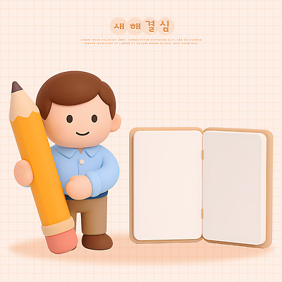 PSD 편집이미지 남자 어린이 새해 아이디어 학습 연필 공책 기록 목표 계획 결심 준비 상상력 창의력 편집3D 교육 컨셉 문구용품 학용품 사람 필기구 3D 파일형식