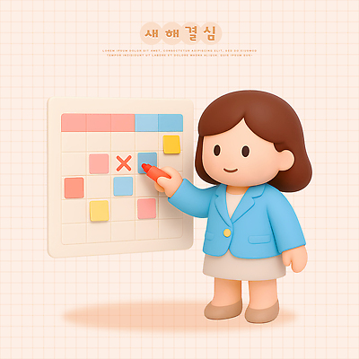 PSD 편집이미지 여자 컬러 새해 빨간색 사무실 다이어리 메모지 작업 목표 계획 결심 그림 편집3D 컨셉 비즈니스 사람 3D 사무용품 파일형식