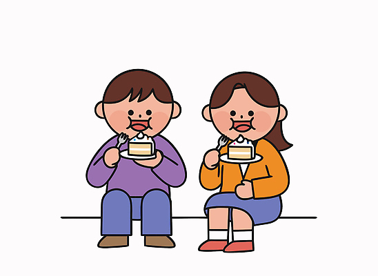 옷 포크 일러스트 모션 디저트 웃음 앉기 두명 일상 친구 과자 케이크 초콜릿 식사 기쁨 원형 생일 달콤 스웨터 먹기 즐거움 맛있는 국내일러스트 AI파일 도형 식기 기념일 감정 음식 상의 관계 표정 사람 라이프 맛 파일형식 벡터