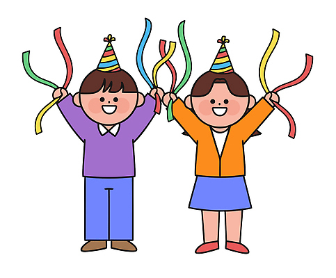 기념일 감정 리본 어린이 컬러 일러스트 모션 놀이 웃음 파란색 친구 파티 주황색 축하 생일 즐거움 국내일러스트 AI파일 컨셉 관계 표정 사람 이벤트 파일형식 벡터