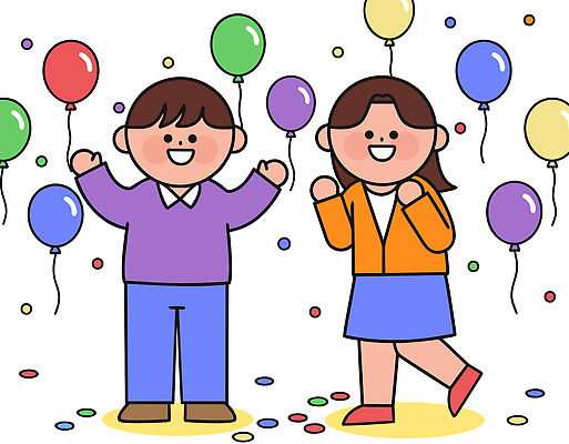 행복 감정 어린이 컬러 포즈 일러스트 모션 웃음 친구 파티 모임 축하 표현 생일 즐거움 풍선 국내일러스트 AI파일 기념일 컨셉 관계 표정 사람 이벤트 파일형식 벡터