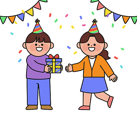 기념일 행복 컬러 일러스트 모션 놀이 선물 웃음 이벤트 장식 친구 파티 기쁨 만남 축하 생일 분위기 놀이터 즐거움 풍선 국내일러스트 AI파일 감정 컨셉 관계 표정 파일형식 벡터