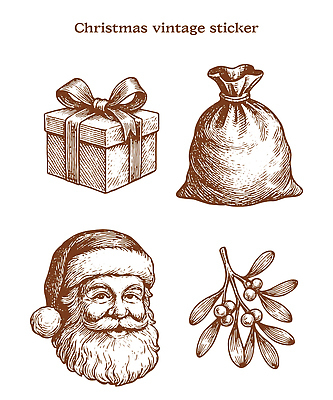 전통 디자인 기념일 스티커 크리스마스 겨울 일러스트 문구용품 선물포장 선물 장식 산타클로스 파티 축제 빈티지 자루 수공예 겨우살이 연말 국내일러스트 AI파일 계절 컨셉 포장 이벤트 공예 오브젝트 파일형식 벡터