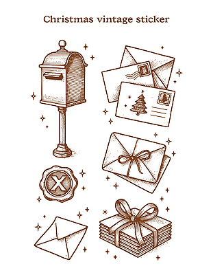 나무 디자인 계절 스티커 크리스마스 일러스트 포장 따뜻함 선물 장식 축제 우체통 빈티지 편지 우편물 소원 뷰티풀 핸드메이드 국내일러스트 AI파일 식물 기념일 컨셉 파일형식 벡터