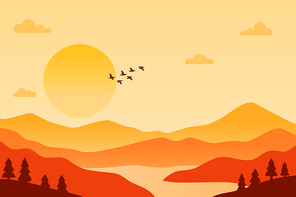 나무 컬러 백그라운드 겨울 일러스트 자연 조류 하늘 조명 산 풍경 물 강 태양 일몰 흐름 비행 저녁 멀리 겨울배경 물들이기 국내일러스트 AI파일 자연요소 식물 동물 계절 컨셉 노을 야간 생태계 파일형식 벡터