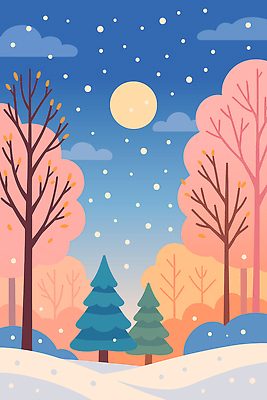 나무 식물 계절 컬러 하늘색 백그라운드 설경 겨울 일러스트 자연 하늘 바닥 풍경 햇빛 태양 숲 겨울배경 국내일러스트 AI파일 자연요소 파란색 생태계 파일형식 벡터