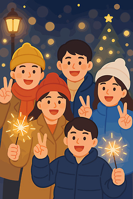 계절 감정 다수 컨셉 관계 놀이 표정 말하기 사람 이벤트 신체부위 야간 파일형식 벡터 풍경_경치 겨울 불꽃놀이 웃음 조명 모임 모션 저녁 행복 여러명 즐거움 만남 손 파티 친구 가족 야경 대화 국내일러스트 일러스트 AI파일 연말 기념