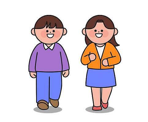 캐릭터 여자 남자 행복 어린이 일러스트 모션 거리 함께함 이야기 웃음 친구 걷기 재킷 만남 자유 스웨터 즐거움 국내일러스트 AI파일 감정 컨셉 상의 관계 표정 사람 외투 파일형식 벡터