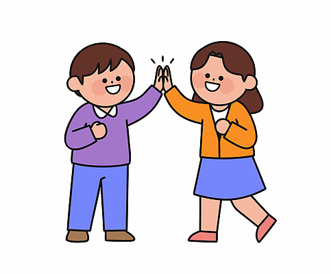 손 행복 어린이 컬러 일러스트 모션 놀이 표정 사랑 웃음 소년 친구 기쁨 만남 동료 긍정 하이파이브 소통 국내일러스트 AI파일 남자 감정 컨셉 관계 사람 손짓 신체부위 파일형식 벡터