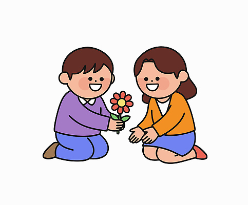 손 꽃 행복 어린이 일러스트 관계 모션 선물 사랑 웃음 소녀 소년 기쁨 표현 주기 무릎 교감 단순화된 성격 순간 국내일러스트 AI파일 식물 여자 남자 감정 표정 사람 신체부위 파일형식 벡터