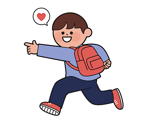 학생 행복 어린이 포즈 가방 일러스트 손가락 학교 모션 미소 웃음 풍경 소년 달리기 공간 가리킴 표현 즐거움 장면 국내일러스트 AI파일 손 잡화 교육 남자 감정 표정 사람 손짓 파일형식 벡터