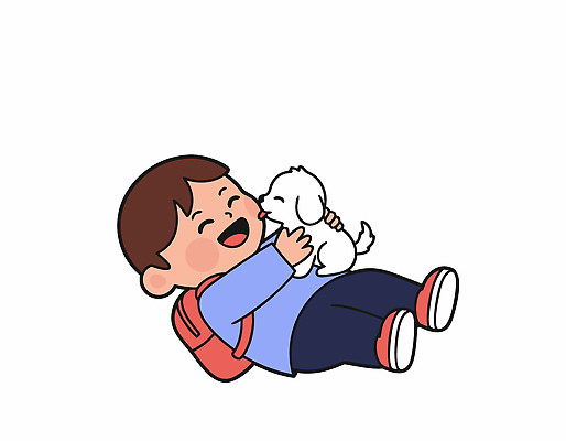 동물 학생 행복 어린이 일러스트 가족 모션 놀이 바닥 사랑 웃음 친구 반려동물 귀여움 시간 강아지 즐거움 상호작용 국내일러스트 AI파일 감정 컨셉 관계 표정 사람 개 파일형식 벡터