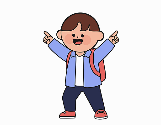 학생 행복 감정 어린이 상징 포즈 백그라운드 셔츠 신체 가방 일러스트 모션 웃음 공간 양손 표현 즐거움 놀기 반응 국내일러스트 AI파일 손 잡화 상의 표정 사람 파일형식 벡터