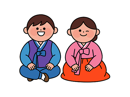 한국전통 전통 여자 남자 감정 어린이 관계 모션 한국 표정 사람 전통의상 파일형식 벡터 한복 소년 소녀 앉기 웃음 옷 문화 컬러 장식 즐거움 백그라운드 가족 이벤트 일러스트 국내일러스트 AI파일 새해