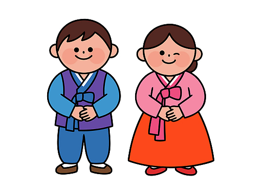 한국전통 전통 아시아 컬러 하의 사람 이벤트 전통의상 한복 파일형식 벡터 한국 옷 남자 여자 캐릭터 저고리 바지 치마 파란색 분홍색 주황색 기념일 문화 축제 일러스트 국내일러스트 AI파일 새해