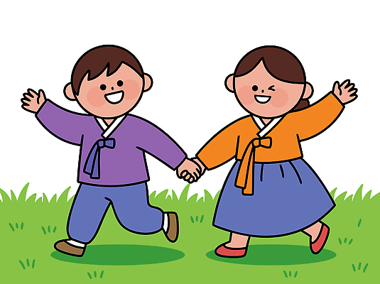 식물 한국전통 감정 아시아 관계 모션 표정 사람 전통의상 파일형식 벡터 한복 달리기 잔디 설명 즐거움 친구 어린이 한국 전통 문화 옷 놀기 행복 동심 장난 웃음 일러스트 국내일러스트 AI파일 새해